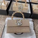 Celeste | Gold Crystal Embellished Evening Clutch – Glamorous & Luxe - in Gold | Arvea Bags