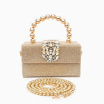 Celeste | Gold Crystal Embellished Evening Clutch – Glamorous & Luxe - in Gold | Arvea Bags