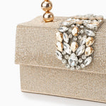 Celeste | Gold Crystal Embellished Evening Clutch – Glamorous & Luxe - in Gold | Arvea Bags