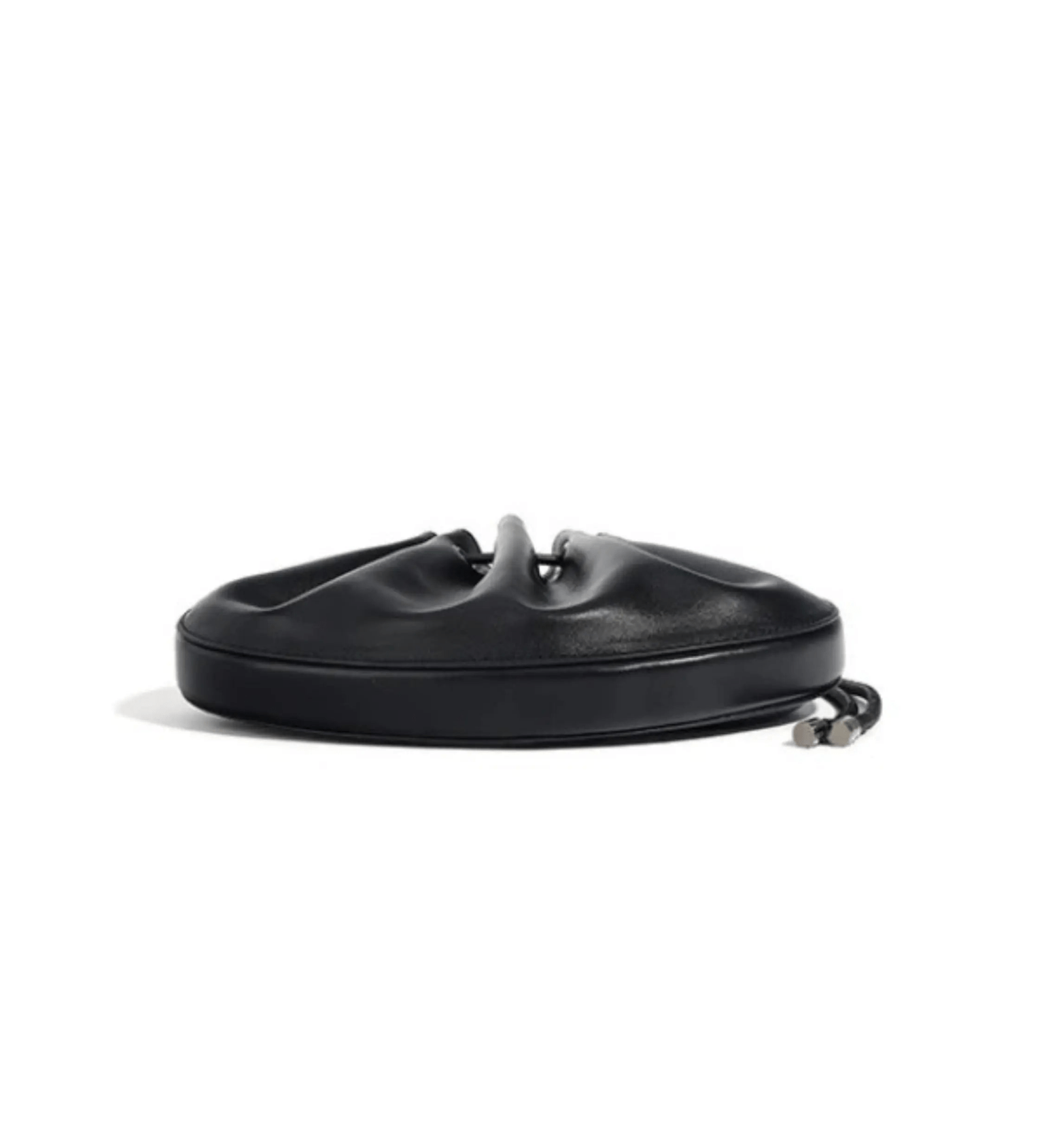 Celeste | Luxe Black Leather Drawstring Bag – Unique & Elegant - in Black | Arvea Bags