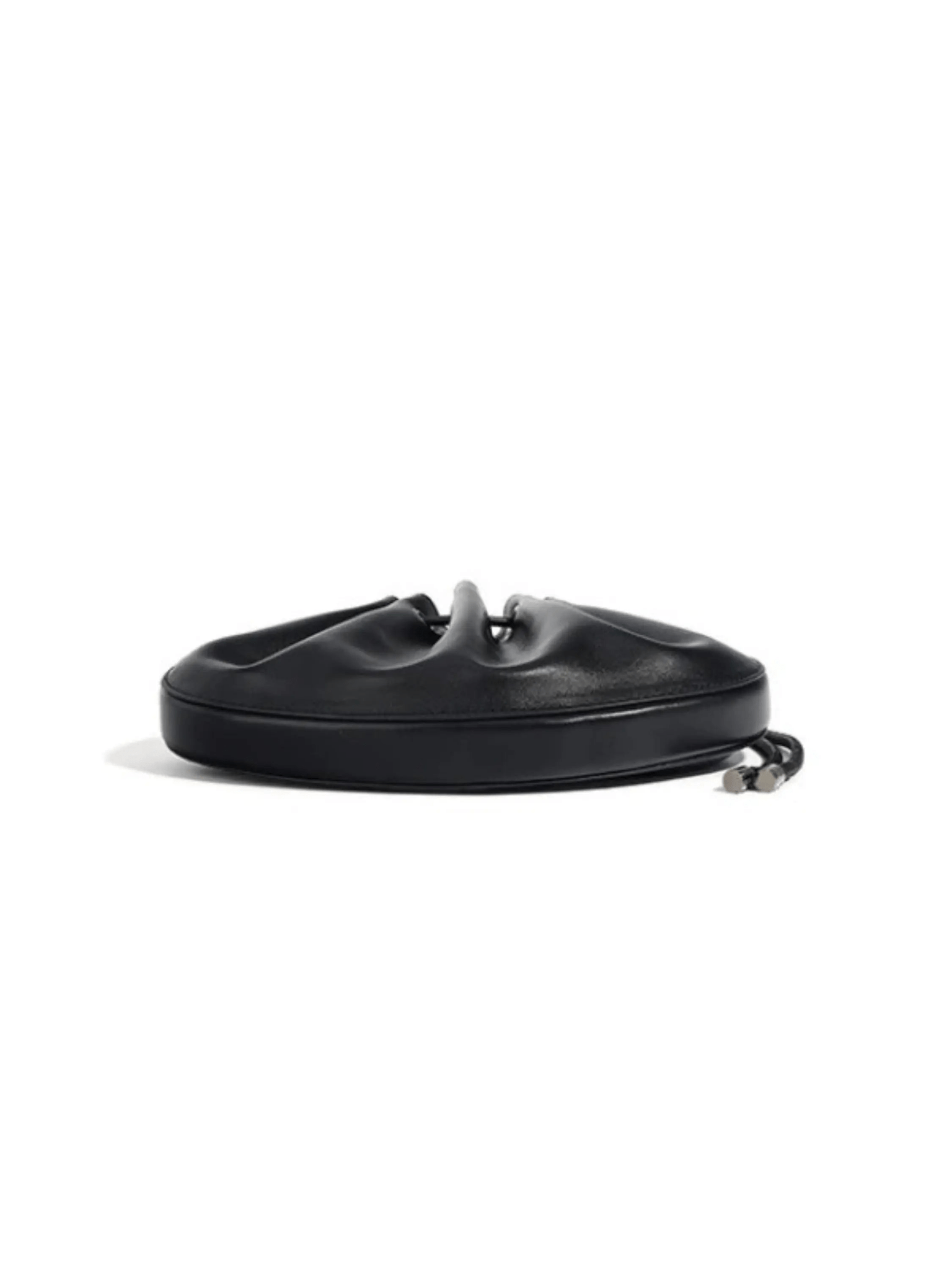 Celeste | Luxe Black Leather Drawstring Bag – Unique & Elegant - in Black | Arvea Bags