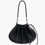 Celeste | Luxe Black Leather Drawstring Bag – Unique & Elegant - in Black | Arvea Bags