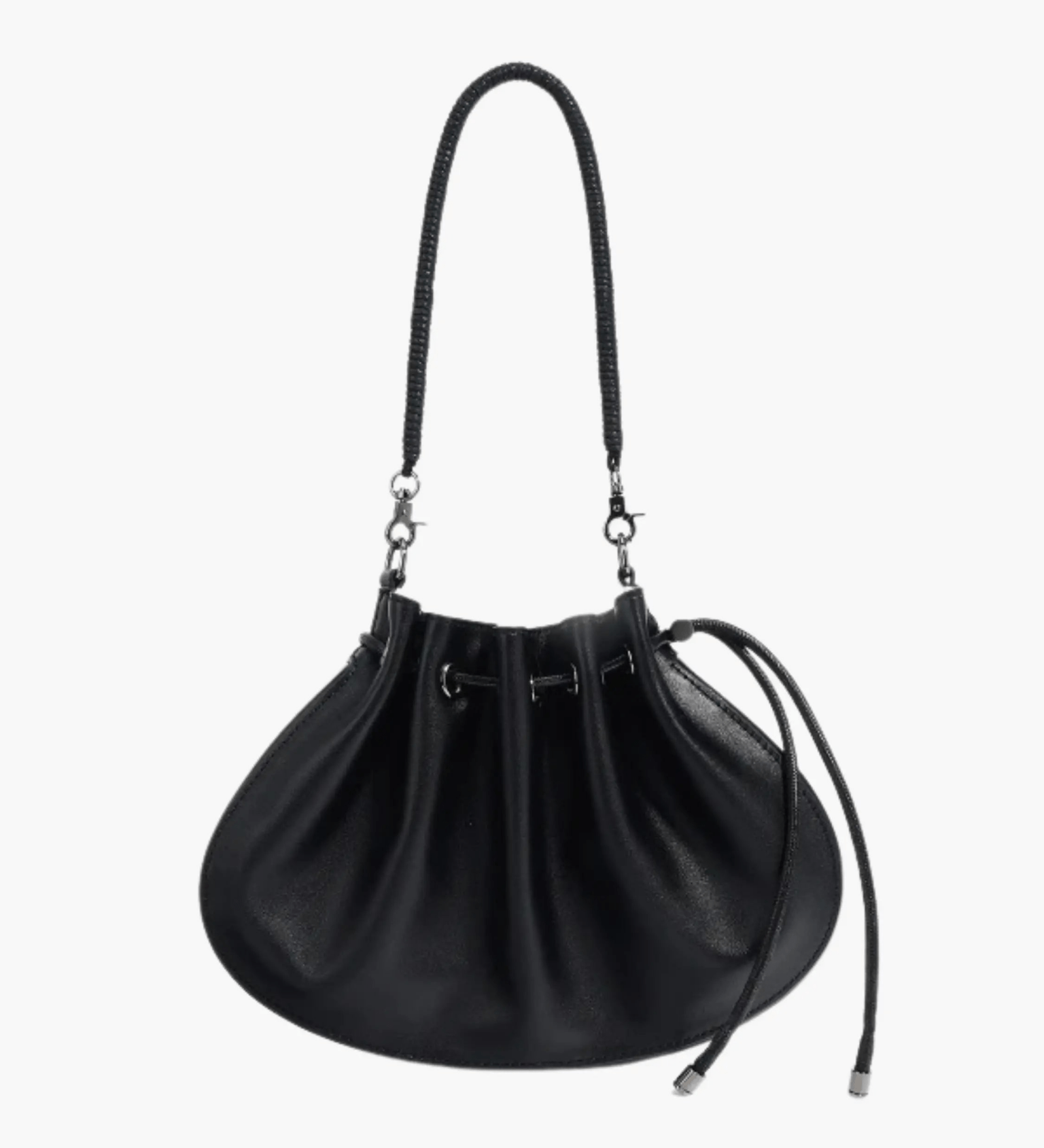 Celeste | Luxe Black Leather Drawstring Bag – Unique & Elegant - in Black | Arvea Bags