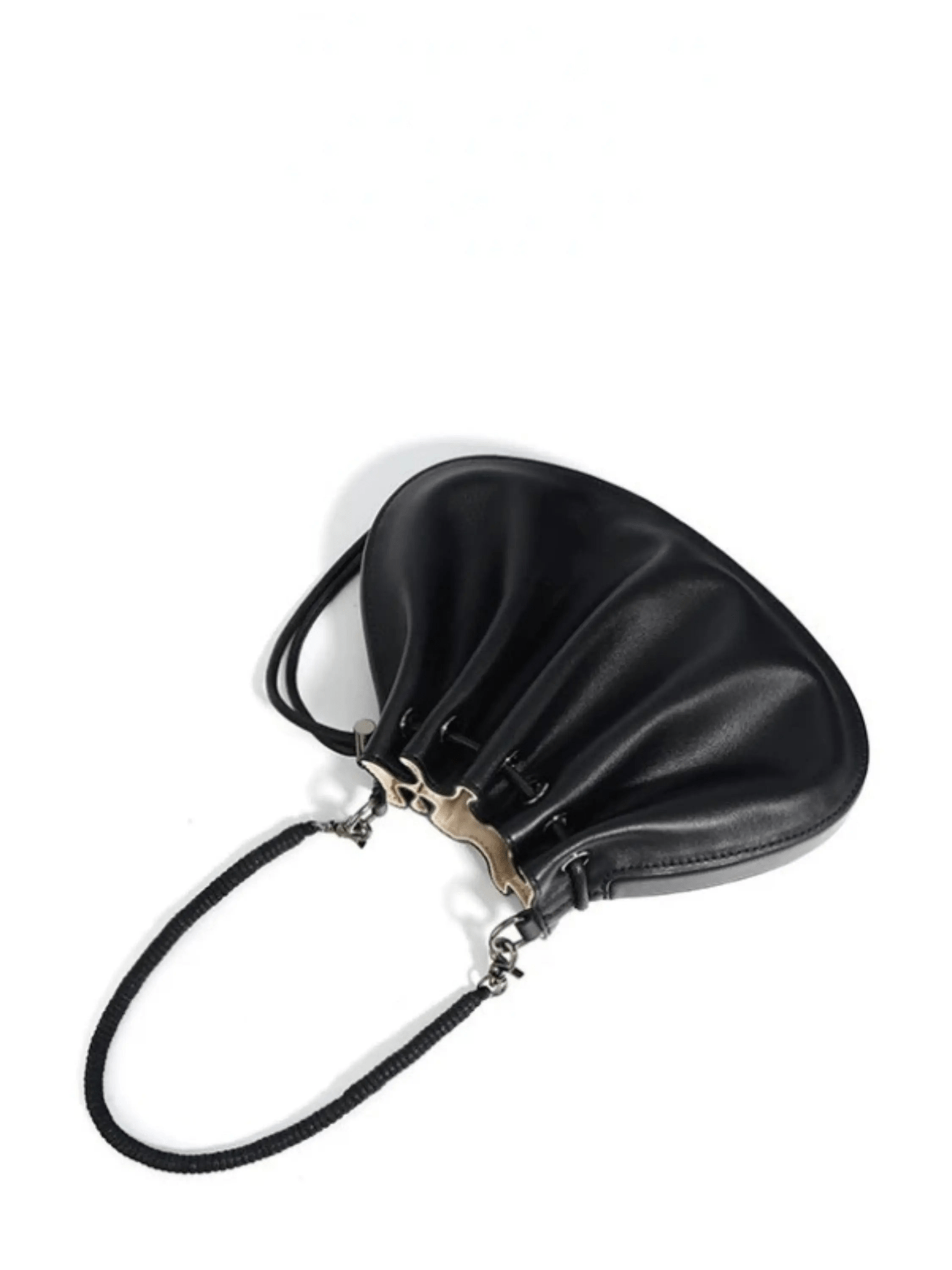 Celeste | Luxe Black Leather Drawstring Bag – Unique & Elegant - in Black | Arvea Bags