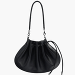 Celeste | Luxe Black Leather Drawstring Bag – Unique & Elegant - in Black | Arvea Bags
