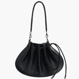 Celeste | Luxe Black Leather Drawstring Bag – Unique & Elegant - in Black | Arvea Bags