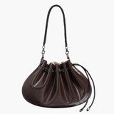 Celeste | Luxe Black Leather Drawstring Bag – Unique & Elegant - in Dark Brown | Arvea Bags