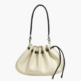 Celeste | Luxe Black Leather Drawstring Bag – Unique & Elegant - in Off - White | Arvea Bags