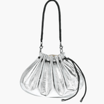 Celeste | Luxe Black Leather Drawstring Bag – Unique & Elegant - in Silver | Arvea Bags