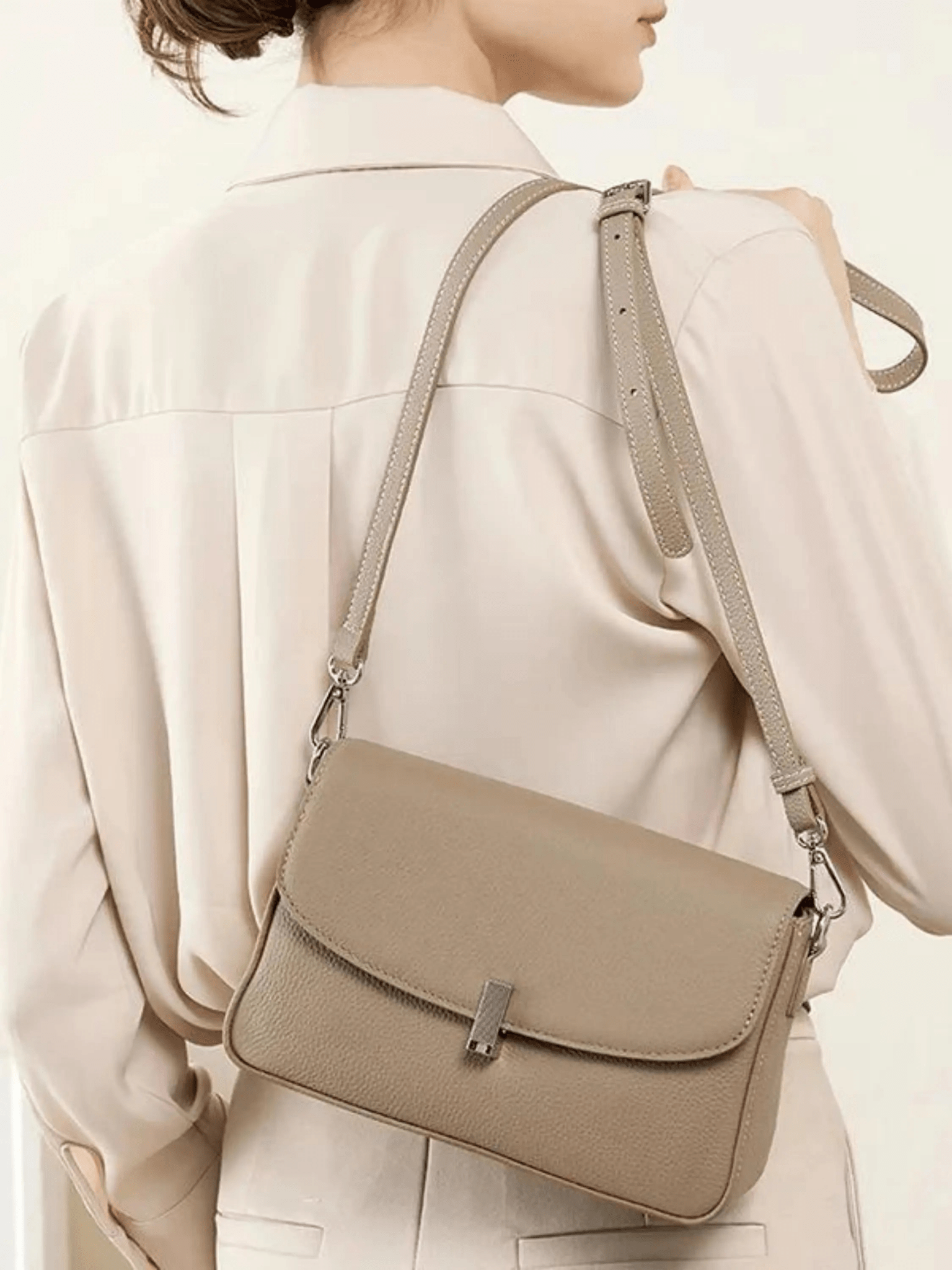 Celeste | Luxe Pebbled Leather Shoulder Bag – Effortless Sophistication - in Cream | Arvea Bags