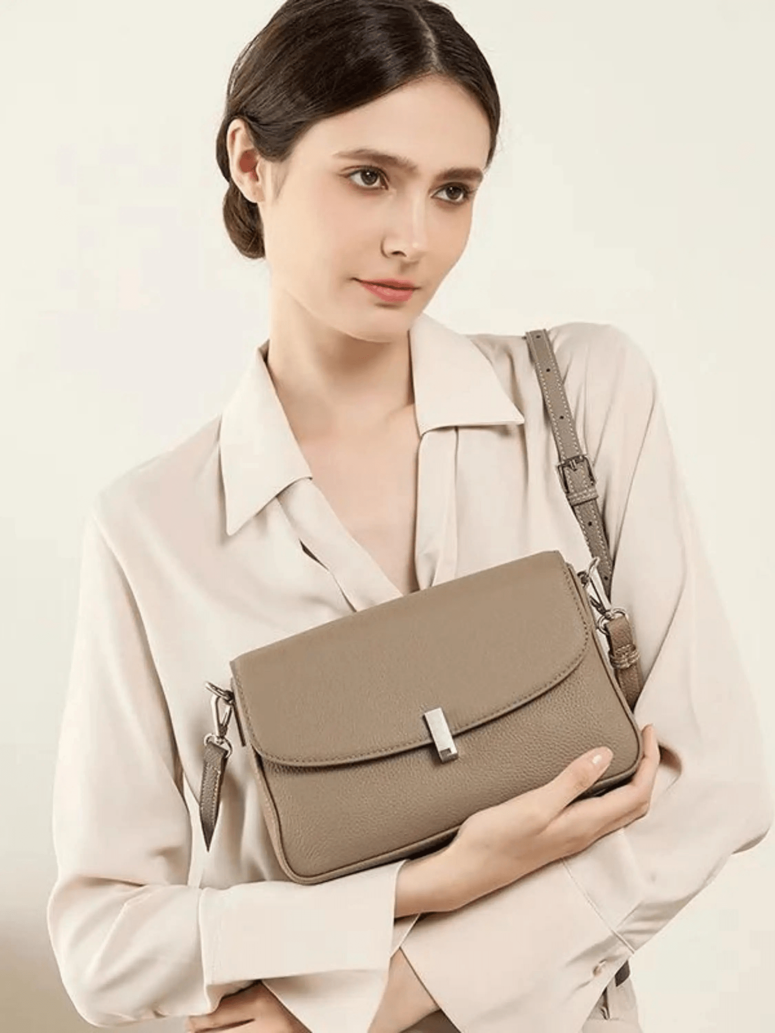 Celeste | Luxe Pebbled Leather Shoulder Bag – Effortless Sophistication - in Cream | Arvea Bags