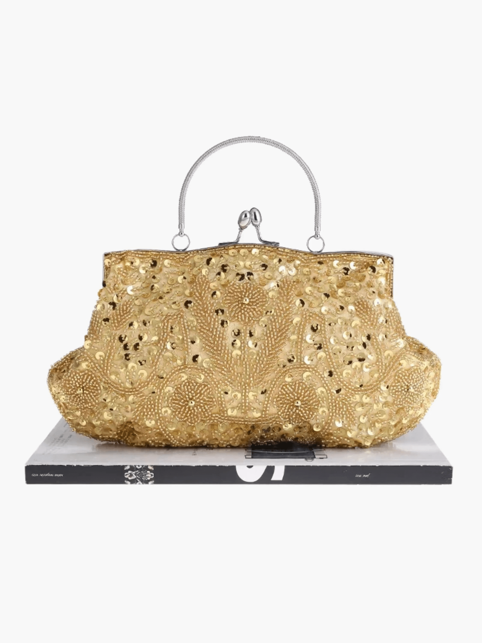Celeste | Vintage Gold Beaded Evening Clutch – Timeless Elegance - in Gold | Arvea Bags