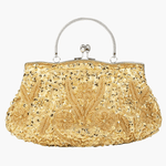 Celeste | Vintage Gold Beaded Evening Clutch – Timeless Elegance - in Gold | Arvea Bags