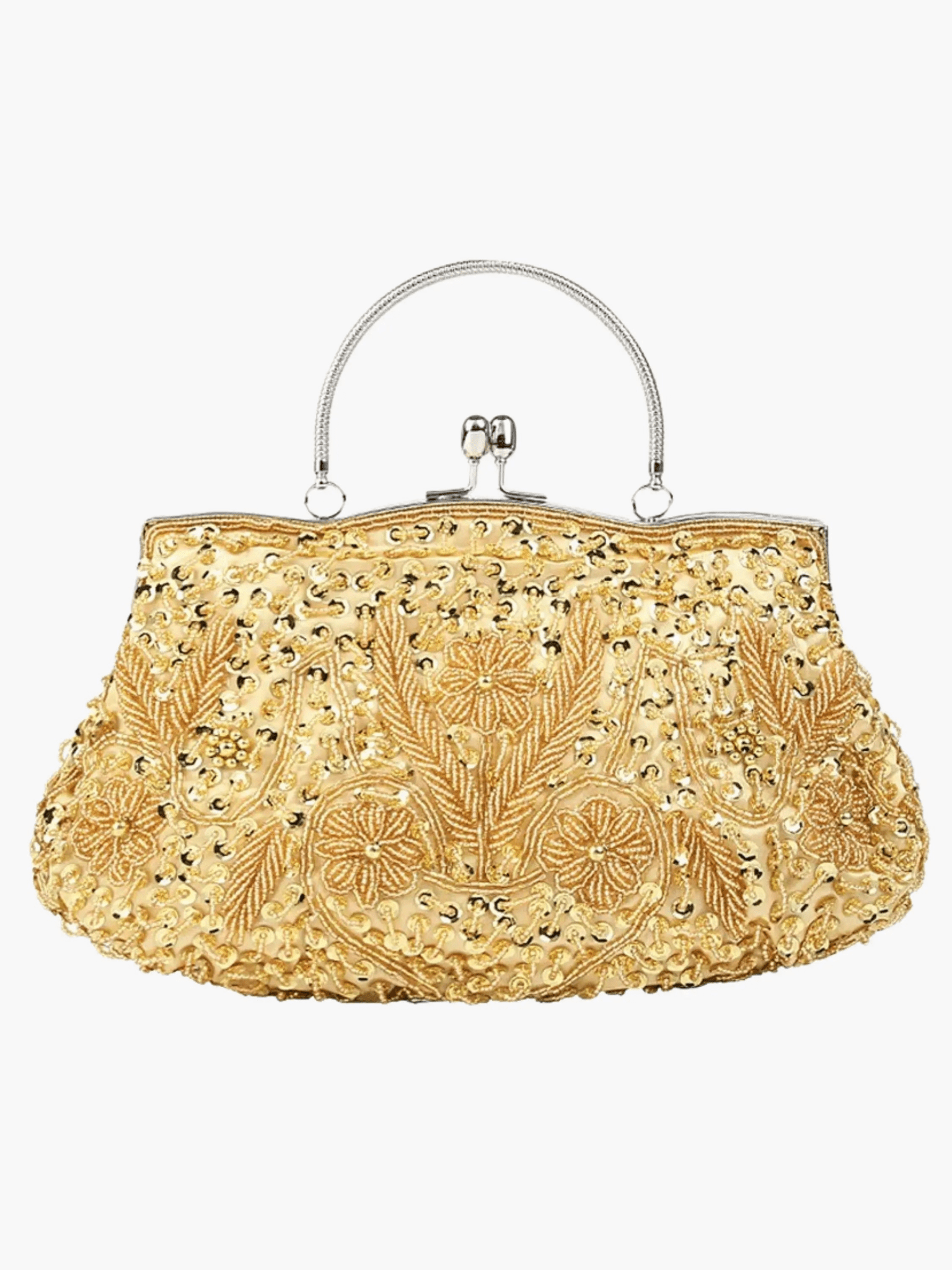 Celeste | Vintage Gold Beaded Evening Clutch – Timeless Elegance - in Gold | Arvea Bags