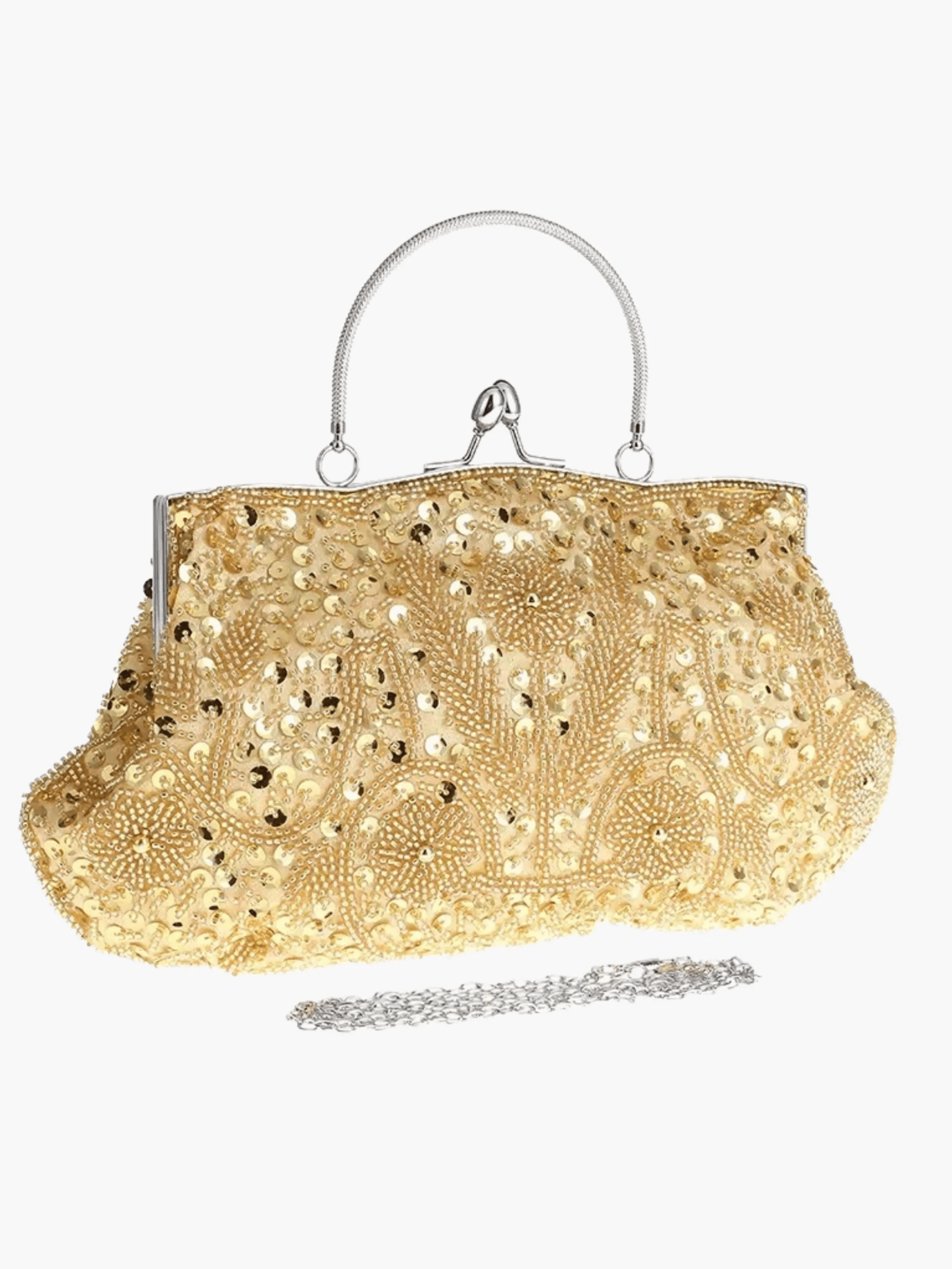 Celeste | Vintage Gold Beaded Evening Clutch – Timeless Elegance - in Gold | Arvea Bags