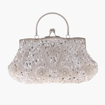 Celeste | Vintage Gold Beaded Evening Clutch – Timeless Elegance - in Silver | Arvea Bags