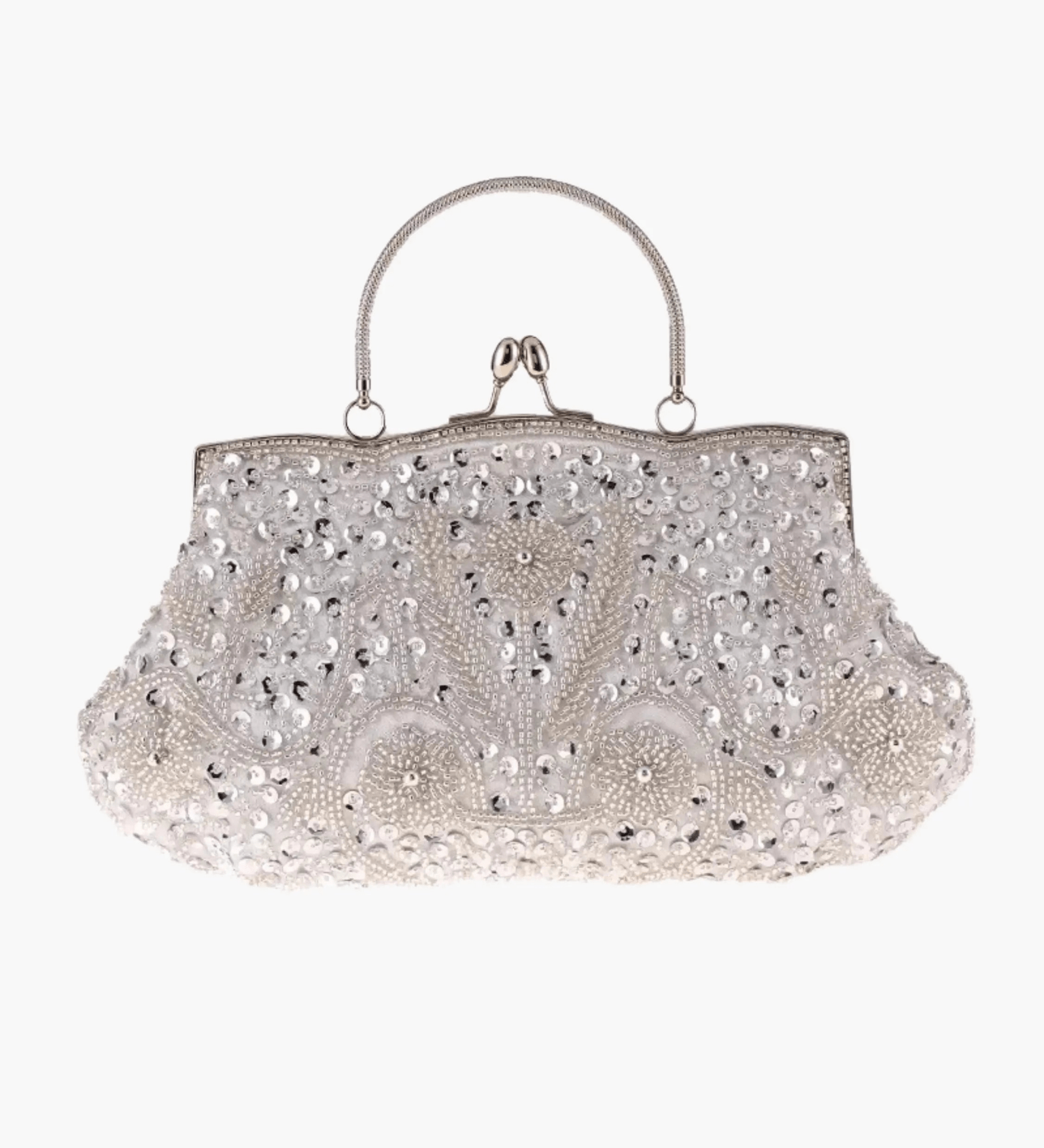 Celeste | Vintage Gold Beaded Evening Clutch – Timeless Elegance - in Silver | Arvea Bags