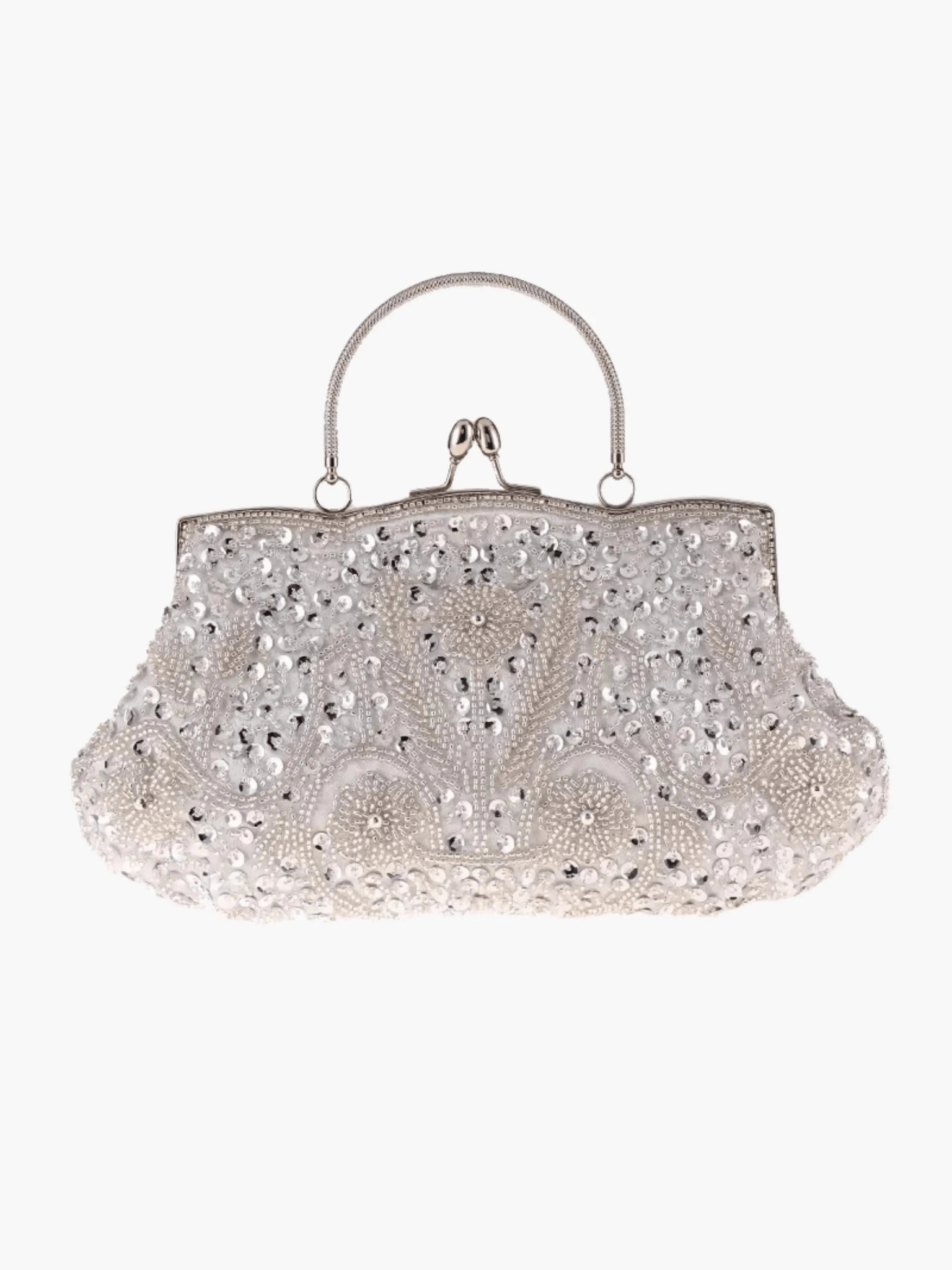 Celeste | Vintage Gold Beaded Evening Clutch – Timeless Elegance - in Silver | Arvea Bags