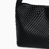 Charlotte | Elegant Leather Woven Bucket Bag – Spacious Shoulder Handbag for Women - in Black | Arvea Bags