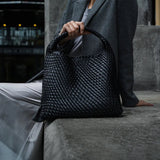 Charlotte | Elegant Leather Woven Bucket Bag – Spacious Shoulder Handbag for Women - in Black | Arvea Bags