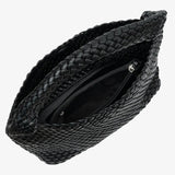 Charlotte | Elegant Leather Woven Bucket Bag – Spacious Shoulder Handbag for Women - in Black | Arvea Bags