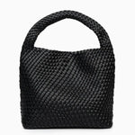 Charlotte | Elegant Leather Woven Bucket Bag – Spacious Shoulder Handbag for Women - in Black | Arvea Bags