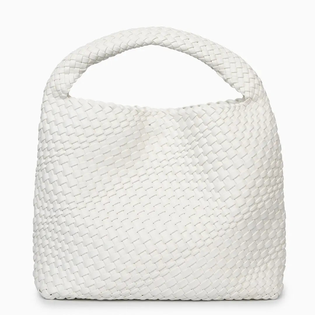Charlotte | Elegant Leather Woven Bucket Bag – Spacious Shoulder Handbag for Women - in Light Beige | Arvea Bags