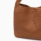 Charlotte | Elegant Leather Woven Bucket Bag – Spacious Shoulder Handbag for Women - in Light tan | Arvea Bags