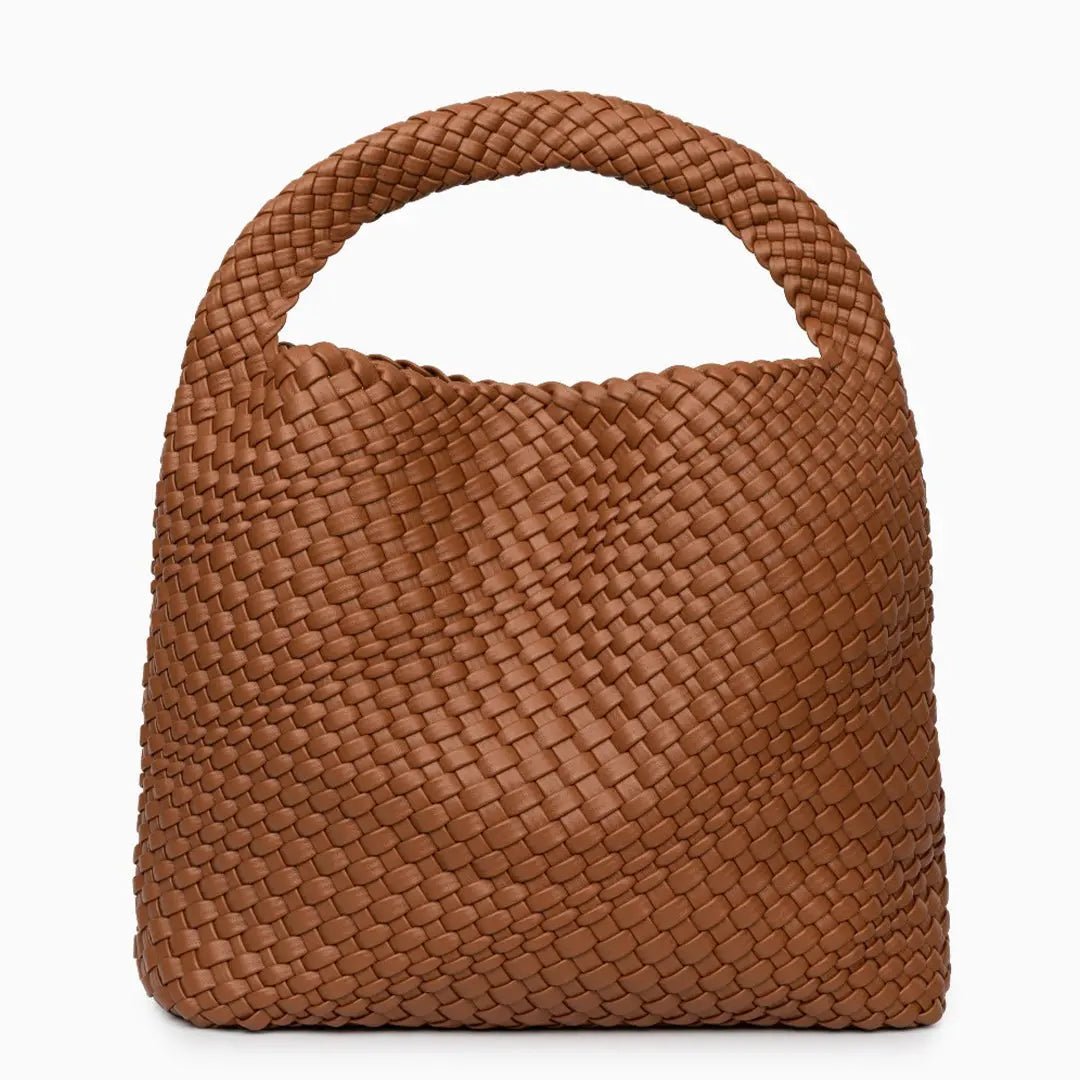 Charlotte | Elegant Leather Woven Bucket Bag – Spacious Shoulder Handbag for Women - in Light tan | Arvea Bags