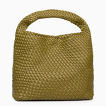 Charlotte | Elegant Leather Woven Bucket Bag – Spacious Shoulder Handbag for Women - in Olive green | Arvea Bags