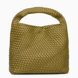 Charlotte | Elegant Leather Woven Bucket Bag – Spacious Shoulder Handbag for Women - in Olive green | Arvea Bags