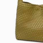 Charlotte | Elegant Leather Woven Bucket Bag – Spacious Shoulder Handbag for Women - in Olive green | Arvea Bags
