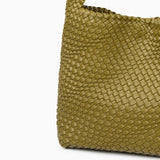 Charlotte | Elegant Leather Woven Bucket Bag – Spacious Shoulder Handbag for Women - in Olive green | Arvea Bags