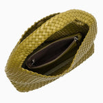 Charlotte | Elegant Leather Woven Bucket Bag – Spacious Shoulder Handbag for Women - in Olive green | Arvea Bags