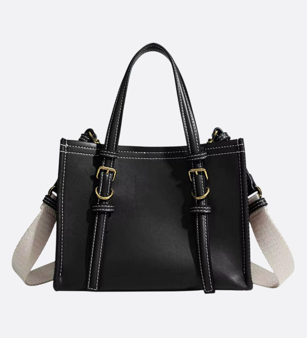 Chic Rectangular Leather Tote Bag - in Black | Arvea Bags