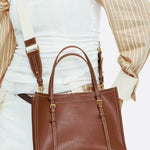 Chic Rectangular Leather Tote Bag - in Camel | Arvea Bags