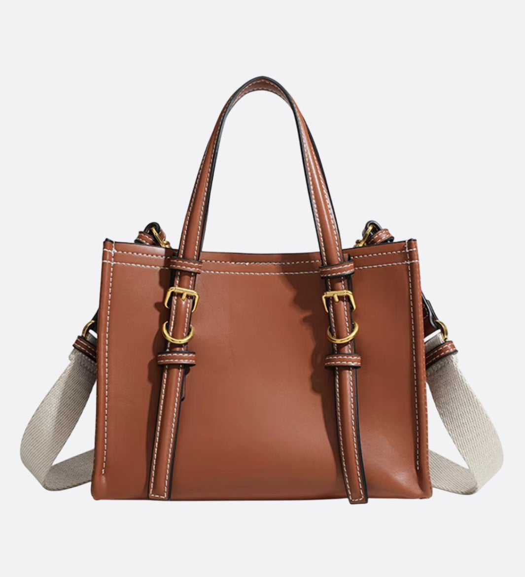 Chic Rectangular Leather Tote Bag - in Camel | Arvea Bags