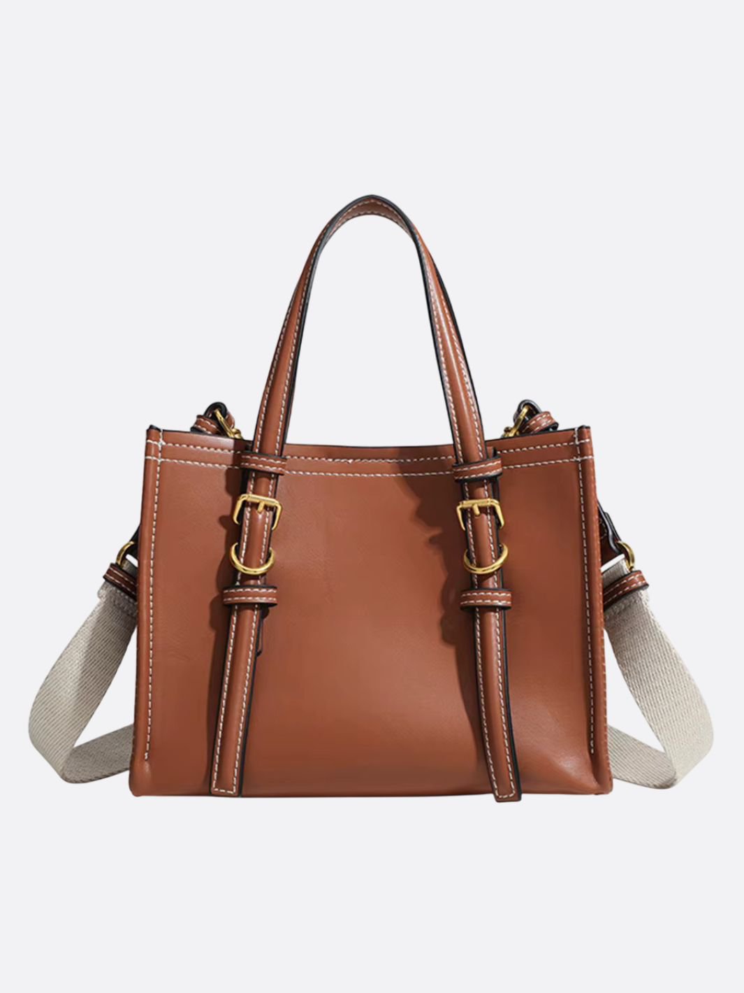 Chic Rectangular Leather Tote Bag - in Camel | Arvea Bags