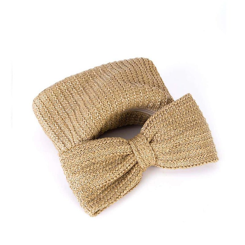 Christine | Natural Straw Clutch with Oversized Bow Detail - in Off - White | Arvea Bags