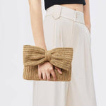 Christine | Natural Straw Clutch with Oversized Bow Detail - in Off - White | Arvea Bags