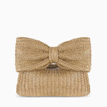 Christine | Natural Straw Clutch with Oversized Bow Detail - in Off - White | Arvea Bags