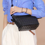 Ciara Woven Shoulder Bag – Elegant Faux Leather Tote - in Black | Arvea Bags