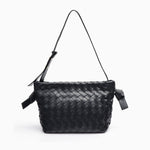 Ciara Woven Shoulder Bag – Elegant Faux Leather Tote - in Black | Arvea Bags