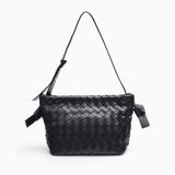Ciara Woven Shoulder Bag – Elegant Faux Leather Tote - in Black | Arvea Bags
