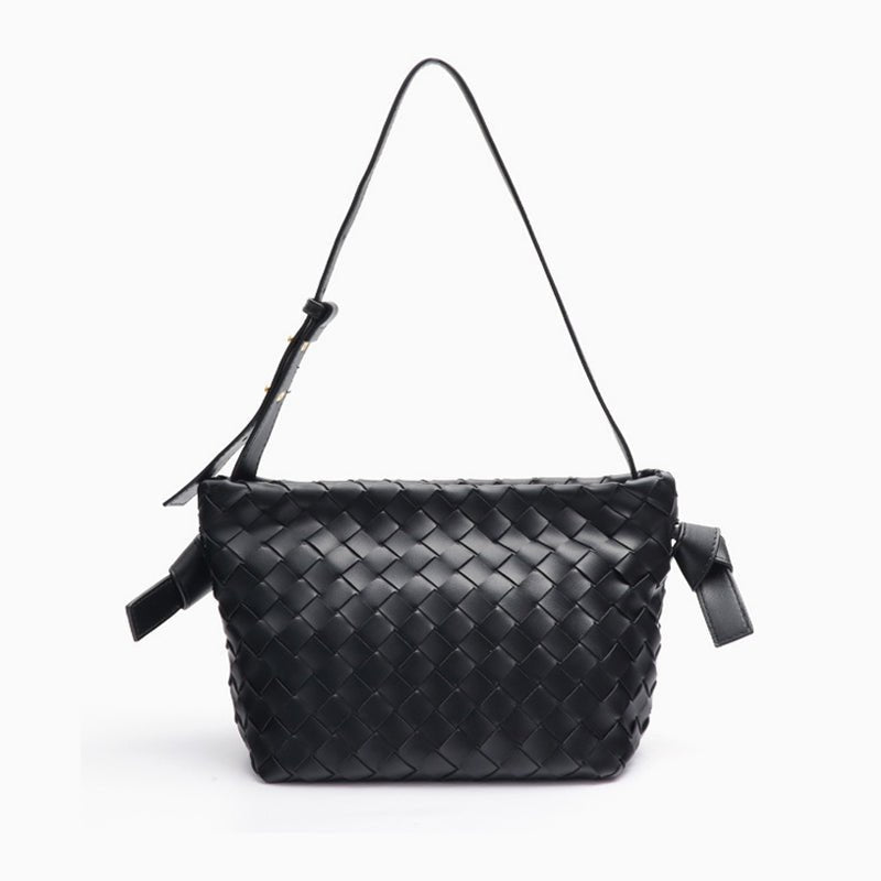 Ciara Woven Shoulder Bag – Elegant Faux Leather Tote - in Black | Arvea Bags