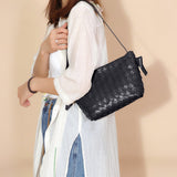 Ciara Woven Shoulder Bag – Elegant Faux Leather Tote - in Black | Arvea Bags