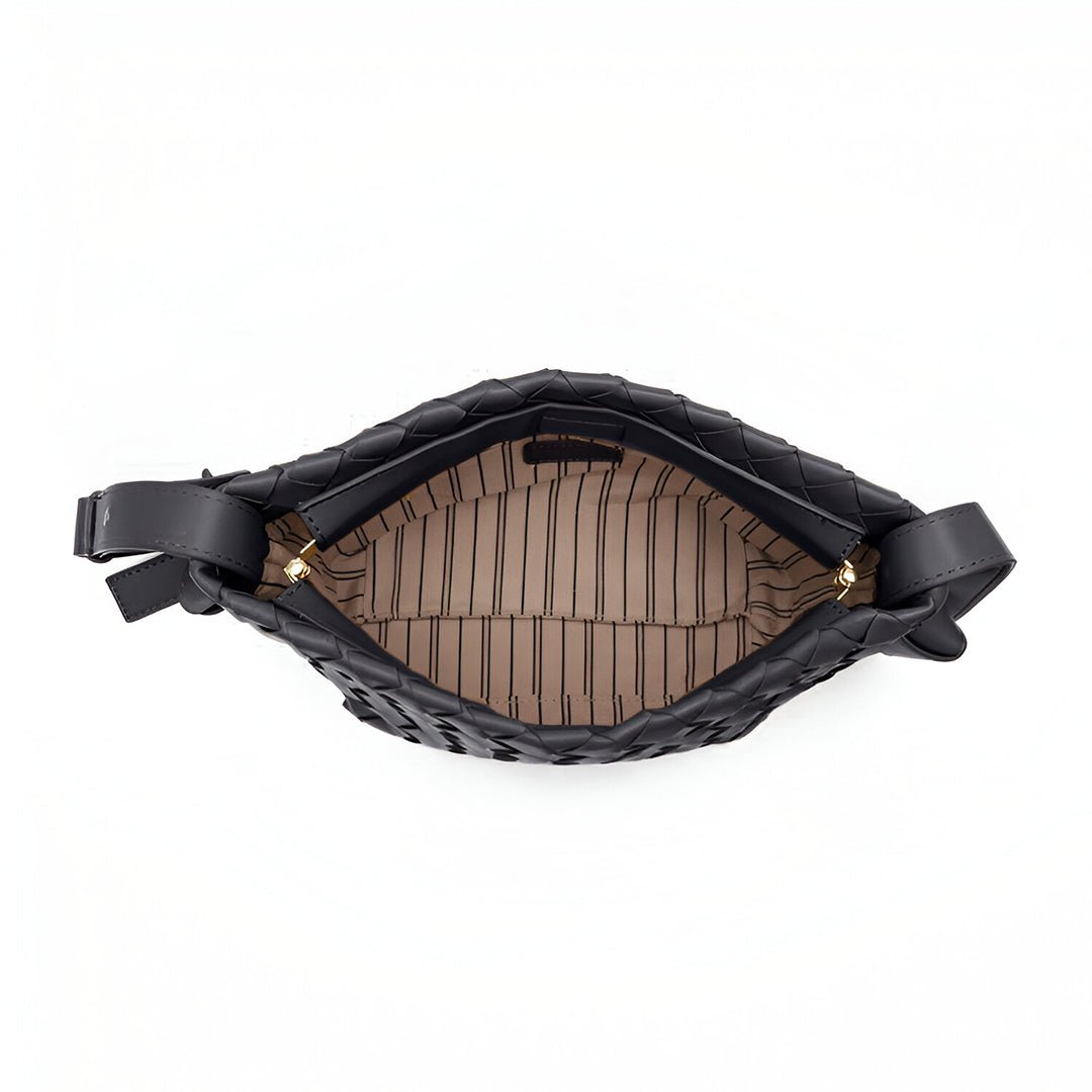 Ciara Woven Shoulder Bag – Elegant Faux Leather Tote - in Black | Arvea Bags
