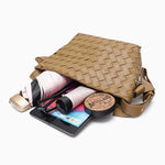 Ciara Woven Shoulder Bag – Elegant Faux Leather Tote - in Khaki | Arvea Bags