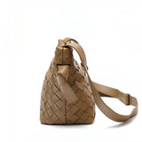 Ciara Woven Shoulder Bag – Elegant Faux Leather Tote - in Khaki | Arvea Bags