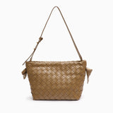 Ciara Woven Shoulder Bag – Elegant Faux Leather Tote - in Khaki | Arvea Bags